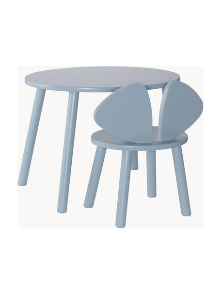 Table pour enfants avec chaise pour enfants en bouleau Mouse, 2 pièces, Bleu ciel, Lot de différentes tailles