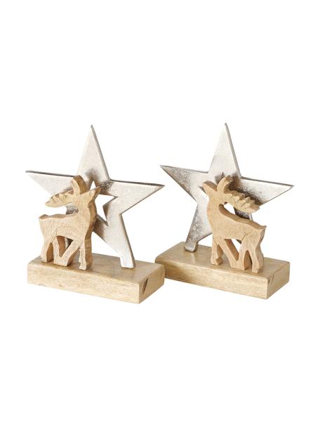 Handgefertigtes Deko-Objekt-Set Runlow, 2-tlg., Mangoholz, Aluminium, beschichtet, Helles Holz, Silberfarben, B 16 x H 18 cm