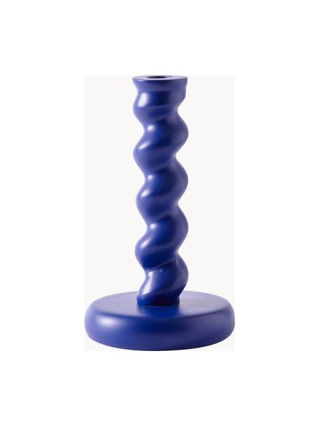 Portavelas de metal artesanal Twister, Metal recubierto, Azul oscuro, Ø  14 x Al 24 cm