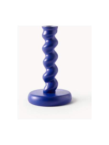 Ręcznie wykonany świecznik z metalu Twister, Metal powlekany, Ciemny niebieski, Ø 14 x W 24 cm