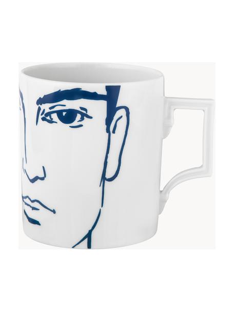 Handgefertigte Tasse Adam aus Porzellan, Porzellan, Weiß, Dunkelblau, Ø 8 x H 9 cm, 250 ml