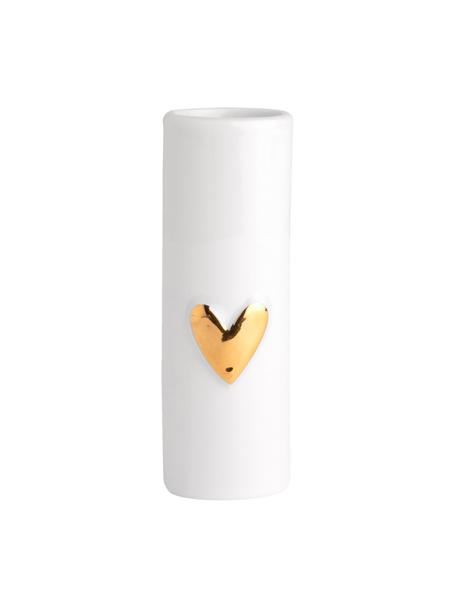 Kleine Porzellan-Vasen Heart, 2 Stück, Porzellan, Weiß, Goldfarben, Ø 3 x H 9 cm