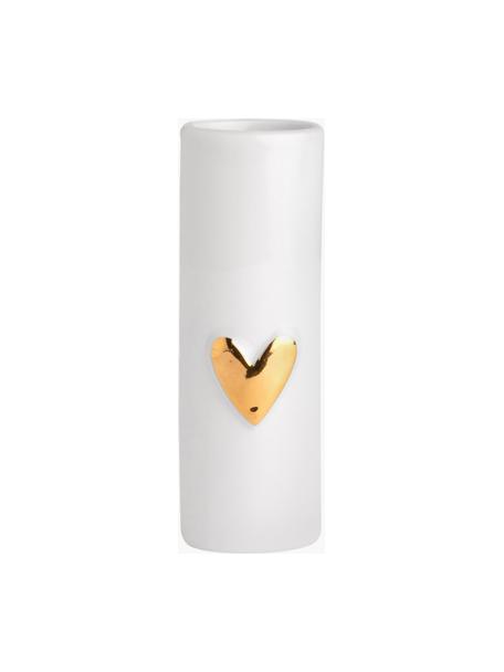 Kleine Porzellan-Vasen Heart, 2 Stück, Porzellan, Weiss, Goldfarben, Ø 3 x H 9 cm
