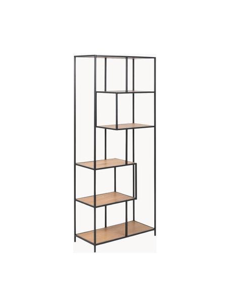 Scaffale Seaford, Ripiani: pannello MDF (fibra a med, Struttura: metallo verniciato a polv, Effetto legno, nero, Larg. 77 x Alt. 185 cm