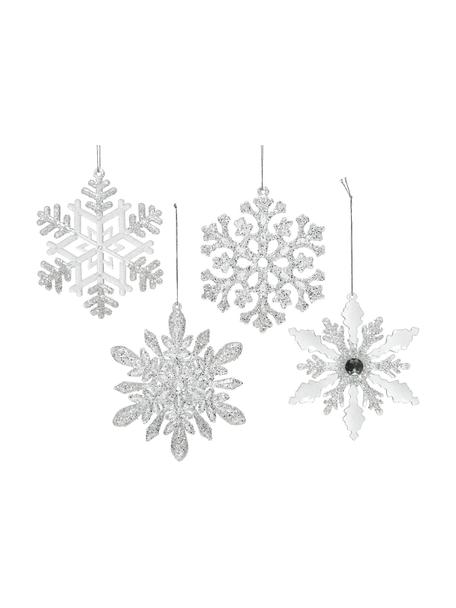 Adornos navideños Snowflakes, 4 uds., Acrílico, Transparente, plateado, Ø 14 cm