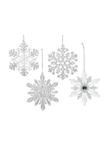 Ciondolo Snowflakes, set di 4, Acrilico, Trasparente, argento, Ø 14 cm