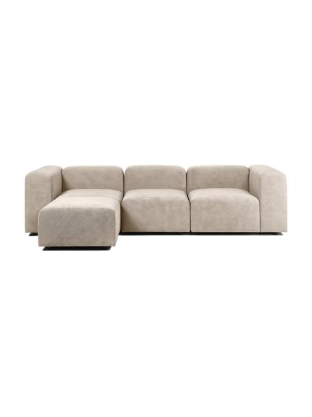 Modulares Sofa Lena (4-Sitzer) mit Hocker in Beige, Bezug: Webstoff (88% Polyester, , Gestell: Kiefernholz, Schichtholz,, Webstoff Beige, B 284 cm x T 181 cm