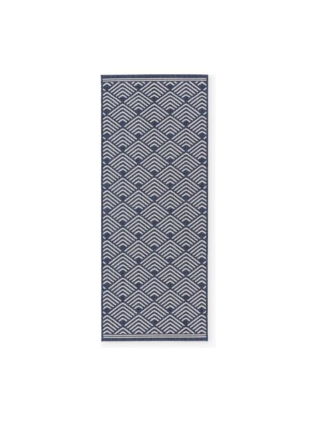 Tapis d'entrée pour l'extérieur à poils ras Milano, Bleu foncé, blanc, larg. 80 x long. 200 cm