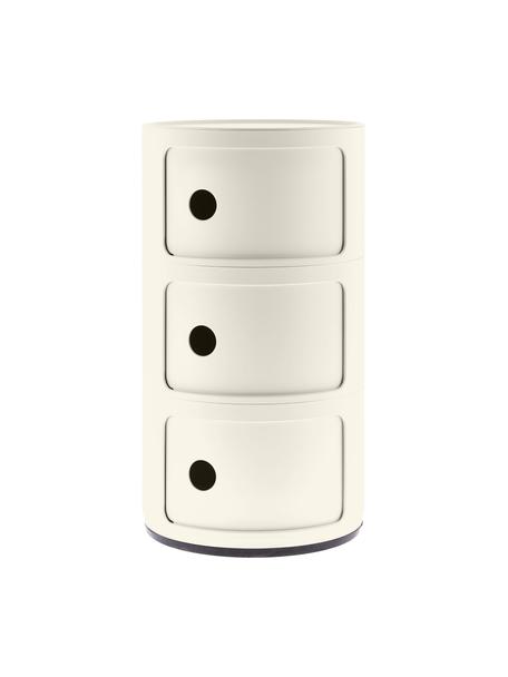Mesa auxiliar de diseño Componibili, 3 módulos, Tecnopolímero termoplástico elaborado a partir de materiales industriales recicladados, certificado Greenguard, Beige mate, Ø 32 x Al 59 cm