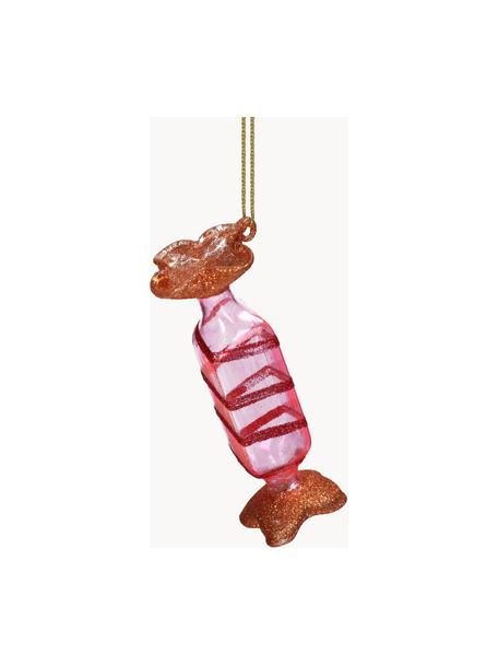 Décoration de sapin de Noël Candy, Verre, Rouge, rose vif, transparent, larg. 4 x haut. 10 cm