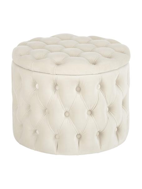 Puf de terciopelo Chiara, con espacio de almacenamiento, Tapizado: terciopelo (poliéster) Al, Estructura: madera de eucalipto, Terciopelo blanco crema, Ø 50 x Al 40 cm