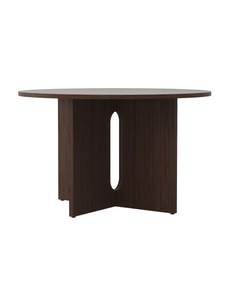 Kulatý jídelní stůl z dubové dýhy Androgyne, MDF deska (dřevovláknitá deska střední hustoty) s dubovou dýhou, Tmavé dřevo, Ø 120 cm, V 73 cm