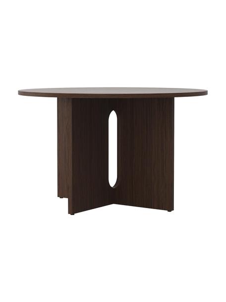Runder Esstisch Androgyne mit dunklem Eichenholzfurnier, verschiedene Grössen, Mitteldichte Holzfaserplatte (MDF) mit Eichenholzfurnier, Dunkles Holz, Ø 120 x H 73 cm