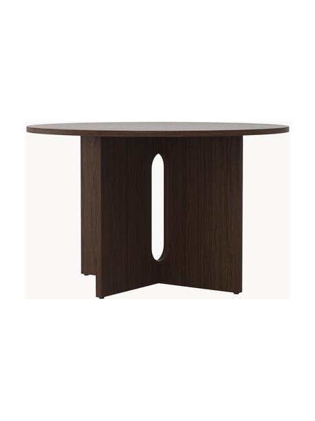Mesa de comedor en roble oscuro Androgyne, tamaños diferentes, Tablero de fibras de densidad media (MDF) con chapado de roble, Madera oscura, Ø 120 cm