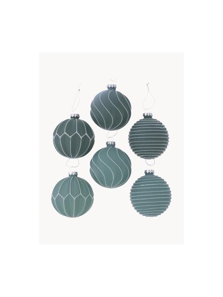 Weihnachtskugeln Bergin, 12er-Set, Glas, lackiert, Petrol, Silberfarben, Ø 8 x H 8 cm