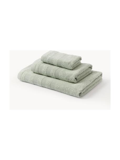 Set de toallas Camila, 4 uds., Verde salvia, Set de 3 (toalla tocador, toalla lavabo y toalla ducha)