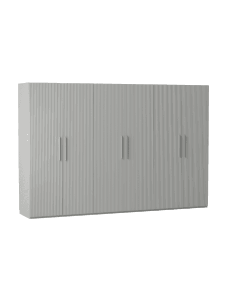 Modulaire draaideurkast Simone in grijs, 300 cm breed, diverse varianten, Frame: spaanplaat, FSC-gecertifi, Grijs, Basis interieur, hoogte 200 cm
