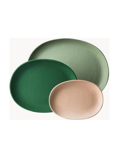 Serviertabletts Greek, 3er-Set, Aluminium, pulverbeschichtet, Hellbeige, Hellgrün, Dunkelgrün, Set mit verschiedenen Grössen