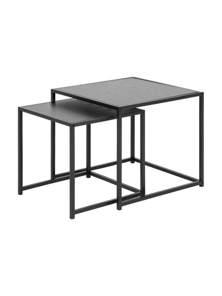 Set de mesas auxiliares Seaford, 2 uds., Tablero de fibras de densidad media (MDF), metal, Madera, negro, Set de diferentes tamaños
