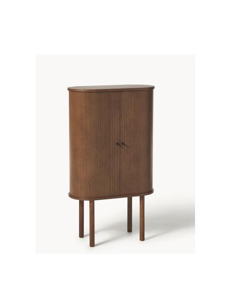 Credenza alta con frontale scanalato Calary, Gambe: legno massiccio di querci, Maniglie: metallo spazzolato, Legno, effetto noce, Larg. 75 x Alt. 130 cm