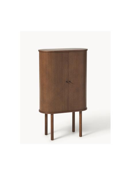 Buffet haut façade cannelée Calary, Bois, brun foncé laqué, larg. 75 x haut. 130 cm
