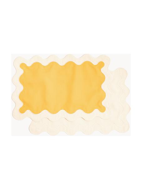 Placemats Wave, set van 4, 65% polyester, 35% katoen, Zonnig geel, crèmewit, B 35 x L 50 cm