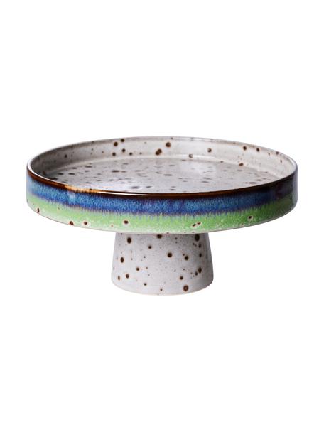 Handgemaakte taartplateau 70's, Keramiek, Blauw, groen, gebroken wit, bruin, Ø 21 x H 10 cm