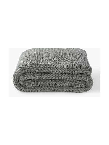 Coperta a maglia in cotone organico Adalyn, 100% cotone organico, certificato GOTS, Verde salvia, Larg. 150 x Lung. 200 cm