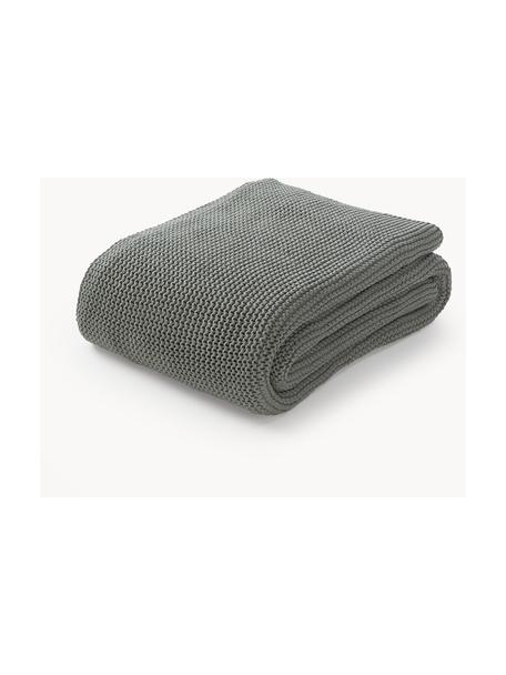 Coperta a maglia in cotone organico Adalyn, 100% cotone organico certificato GOTS, Verde salvia, Larg. 150 x Lung. 200 cm