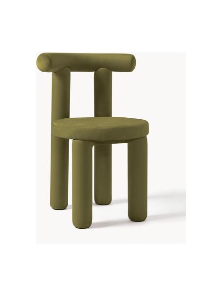 Krzesło tapicerowane z aksamitu Calan, Tapicerka: 100% poliester DziÄ™ki tk, Oliwkowy zielony aksamit, S 55 x W 52 cm