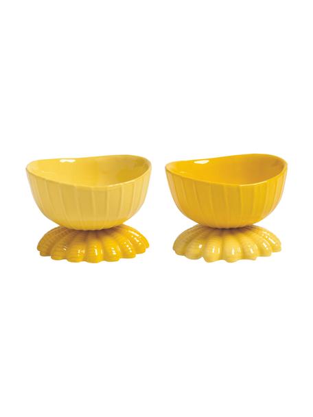 Dolomieten schaaltjes met schelpdieren, set van 2, Geglazuurd dolomiet, Geeltinten, Ø 11 x H 8 cm