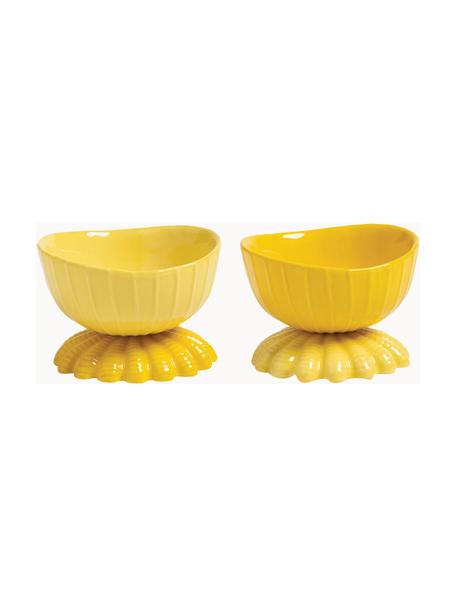 Set de cuencos de dolomita Clam, 2 uds., Dolomita esmaltada, Tonos amarillos, Ø 11 x Al 8 cm