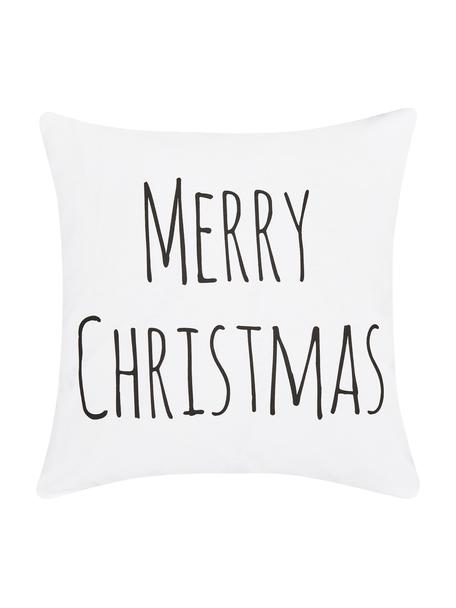 Federa arredo con scritta color nero/bianco Merry Christmas, Cotone, Bianco, Larg. 40 x Lung. 40 cm