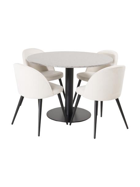 Table ronde avec chaises Razzia, 5 élém., Tissu beige, noir, tons gris, Lot de différentes tailles