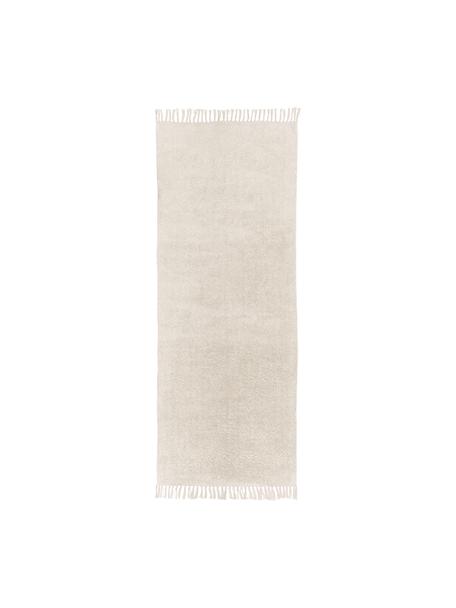 Alfombra corredor artesanal de algodón con flecos Daya, Parte superior: 100% algodón, Reverso: látex, Crema, An 80 x L 200 cm