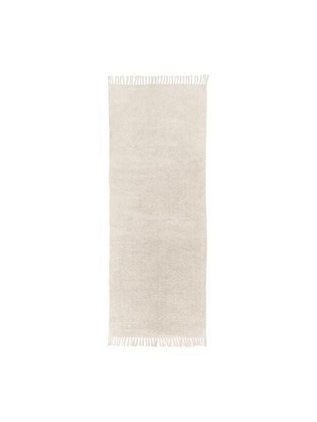 Katoenen loper Daya met franjes, handgetuft, Bovenzijde: 100 % katoen, Onderzijde: latex, Crèmewit, B 80 x L 200 cm