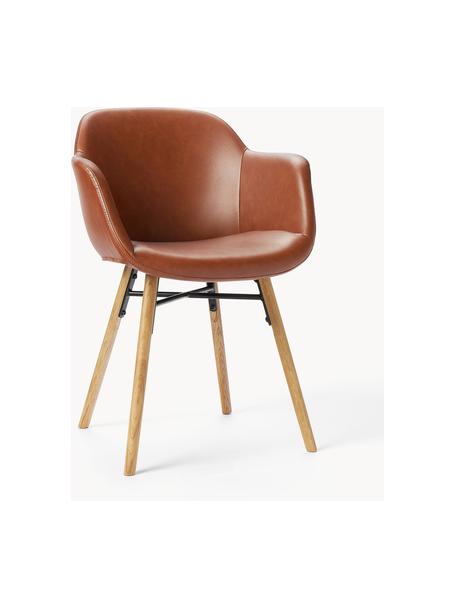 Krzesło z podłokietnikami ze sztucznej skóry Fiji, Tapicerka: skóra ekologiczna (poliur, Nogi: lite drewno dębowe, Brązowa skóra ekologiczna, S 59 x W 84 cm