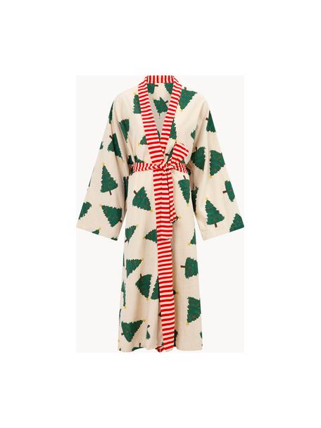 Bavlněné kimono Christmas Forest, 100 % bavlna, Tlumeně bílá, červená, tmavě zelená, Š 72 cm, D 135 cm