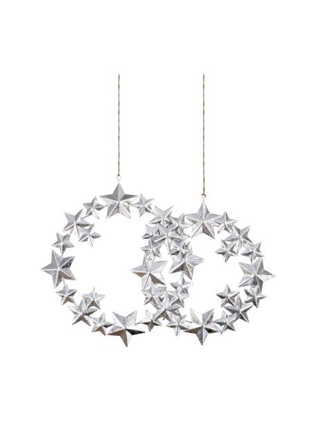 Étoiles de Noël à suspendre Stars, 2 élém., Métal, enduit, Couleur argentée, Lot de différentes tailles