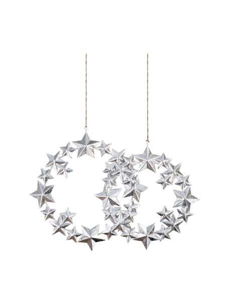 Komplet dekoracji wiszących Stars, 2 elem., Metal powlekany, Odcienie srebrnego, Komplet z różnymi rozmiarami