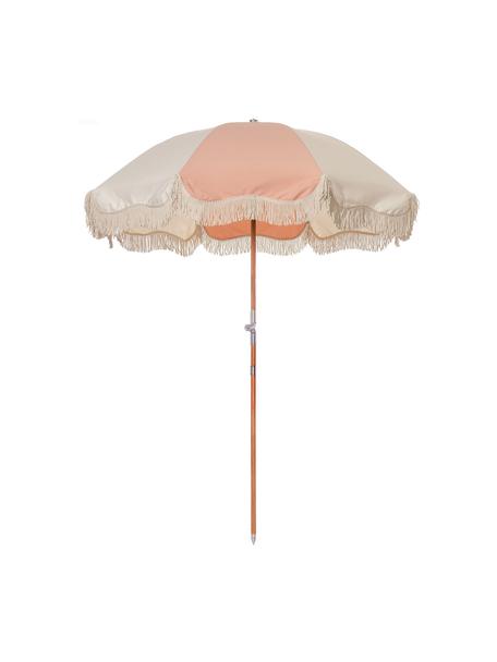 Parasol rose à franges 70's, inclinable, Rose, blanc cassé, Ø 180 x haut. 230 cm