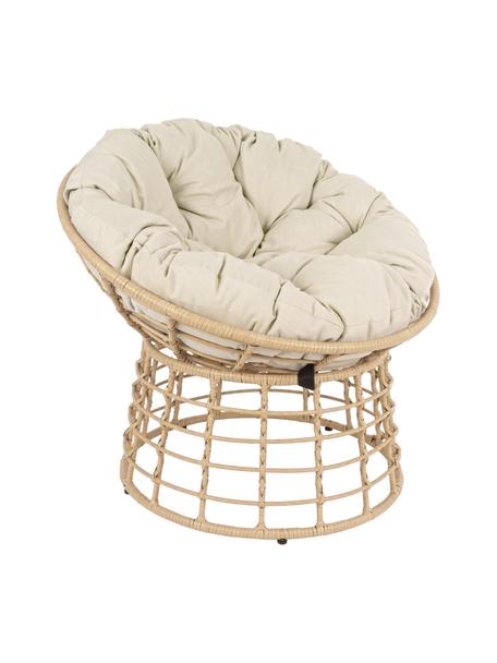Papasansessel Molly aus Kunststoff-Geflecht und mit Sitzkissen, Gestell: Stahl, pulverbeschichtet, Sitzfläche: Synthetikfasern, Bezug: Polyester, Hellbraun, Beige, Ø 92 x H 78 cm