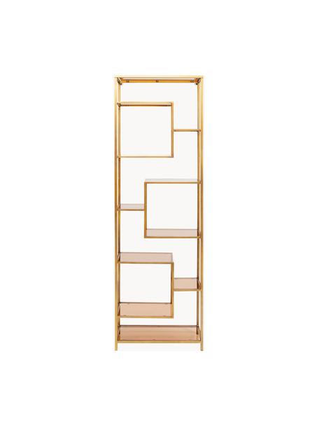 Estantería de metal Loft, Estructura: acero con pintura en polv, Estantes: vidrio laminado, Dorado, An 60 x Al 195 cm