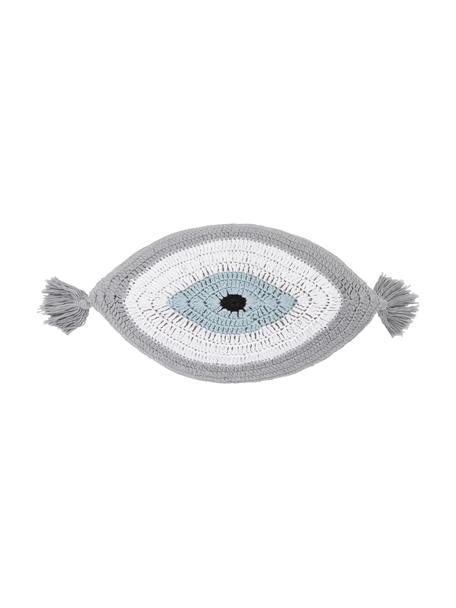 Handgemachtes Kissen Ajala mit Augenmotiv, Bezug: 100% Baumwolle, GOTS-zert, Grau,Weiss, 30 x 45 cm