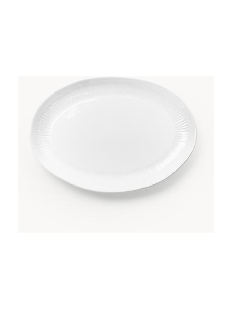 Plat de service à surface striée Kinsley, Grès cérame, Blanc, long. 41 x larg. 29 cm