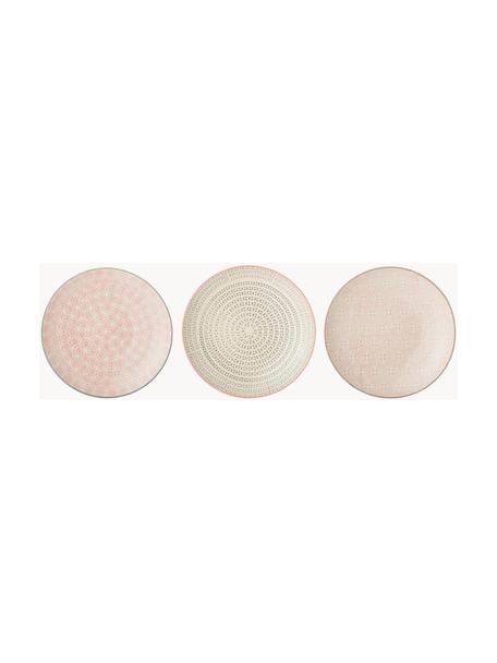 Handbeschilderde ontbijtbord Cécile met een speels patroon, set van 3, Keramiek, Beige, grijs, roze, Ø 20 cm