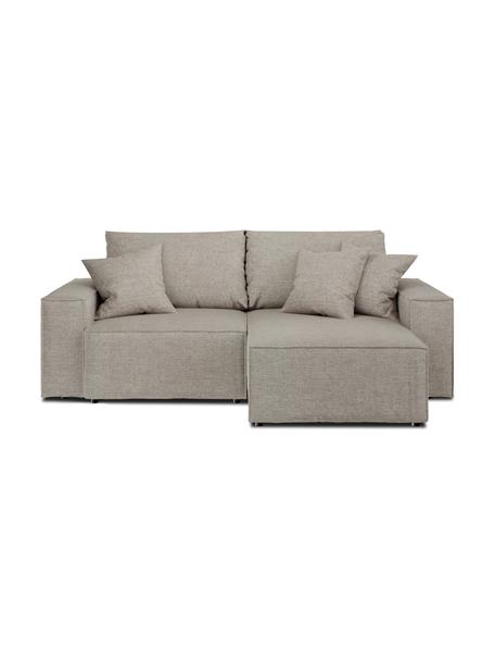 Divano letto angolare in tessuto grigio chiaro con contenitore Melow, Rivestimento: 100% poliestere Con 80.00, Struttura: legno duro, legno tenero,, Tessuto grigio chiaro, nero, Larg. 250 x Prof. 150 cm