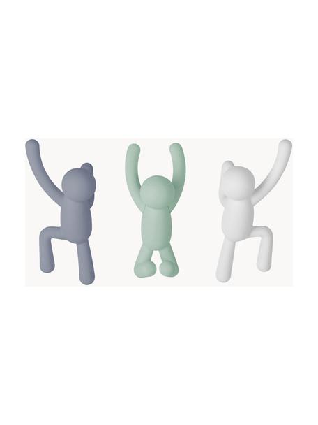 Set di 3 ganci appendiabiti Buddy, Plastica (ABS), Grigio-blu, verde salvia, bianco, Set in varie misure