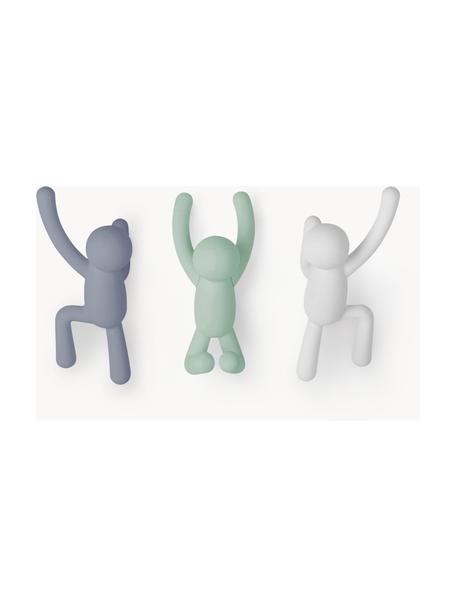 Patères design Buddy, 3 élém., Plastique ABS, Gris-bleu, vert sauge, blanc, Lot de différentes tailles