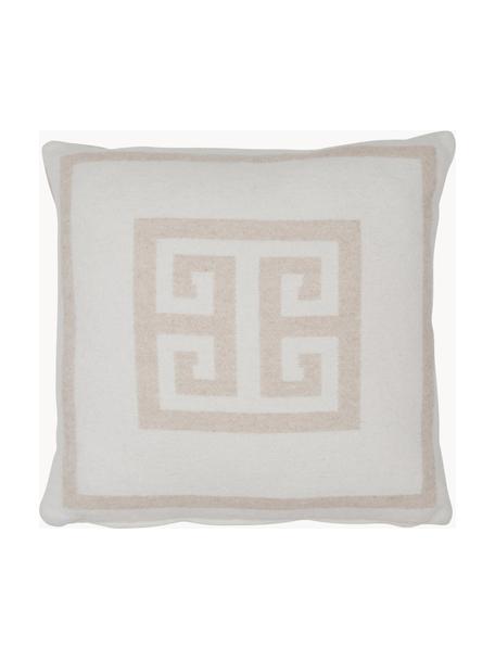 Copricuscino beige/bianco con motivo grafico Lugano, 100% poliestere, Sabbia, bianco latte, Larg. 45 x Lung. 45 cm